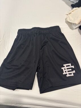 Men's Black Mesh Athletic Shorts with White Logo